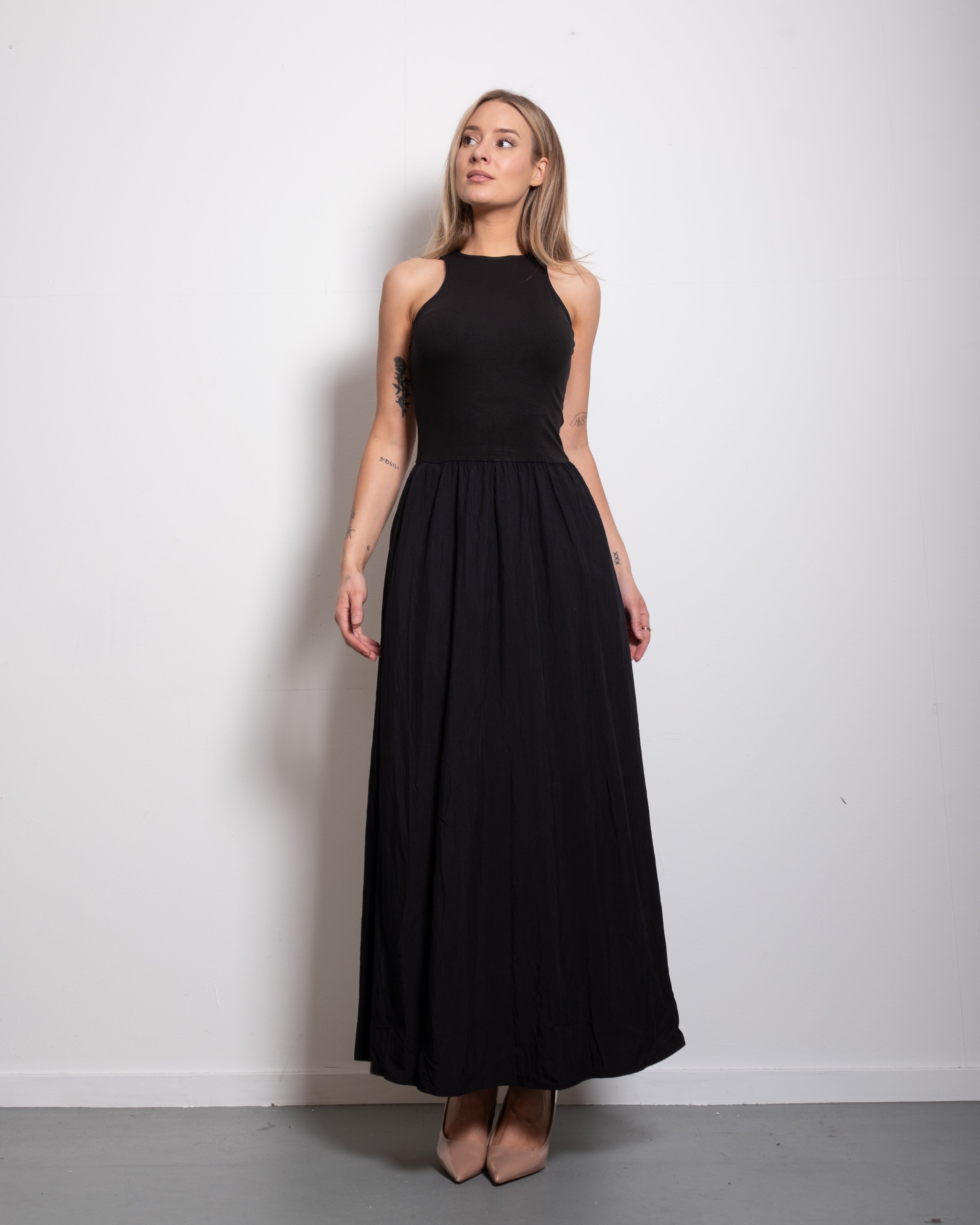 ultra stretchy halter neck top dress black