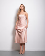 strapless silky dress rose