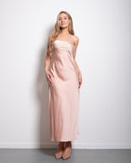strapless silky dress rose