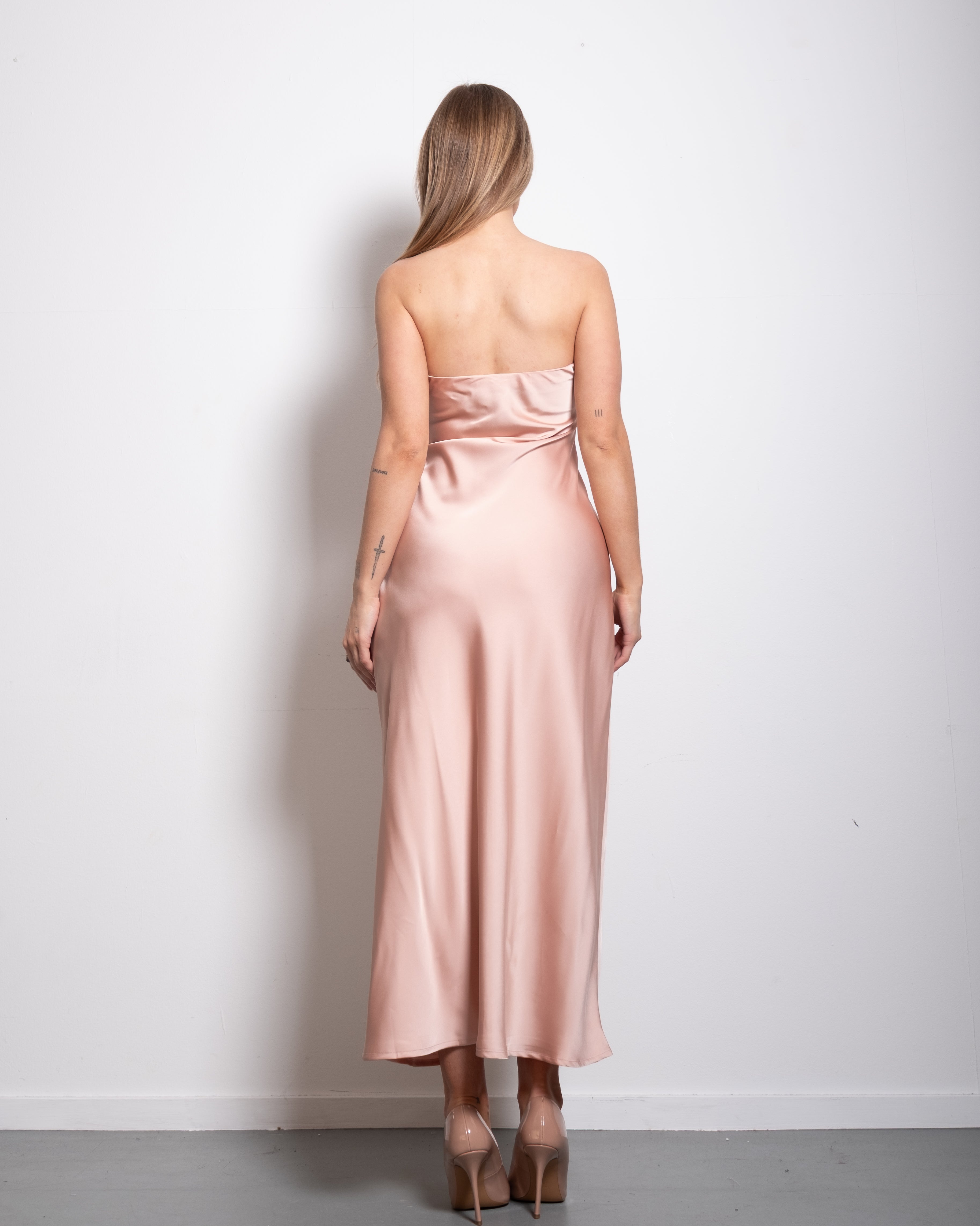strapless silky dress rose