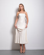 strapless silky dress white