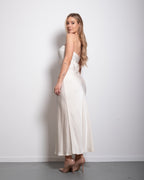 strapless silky dress white