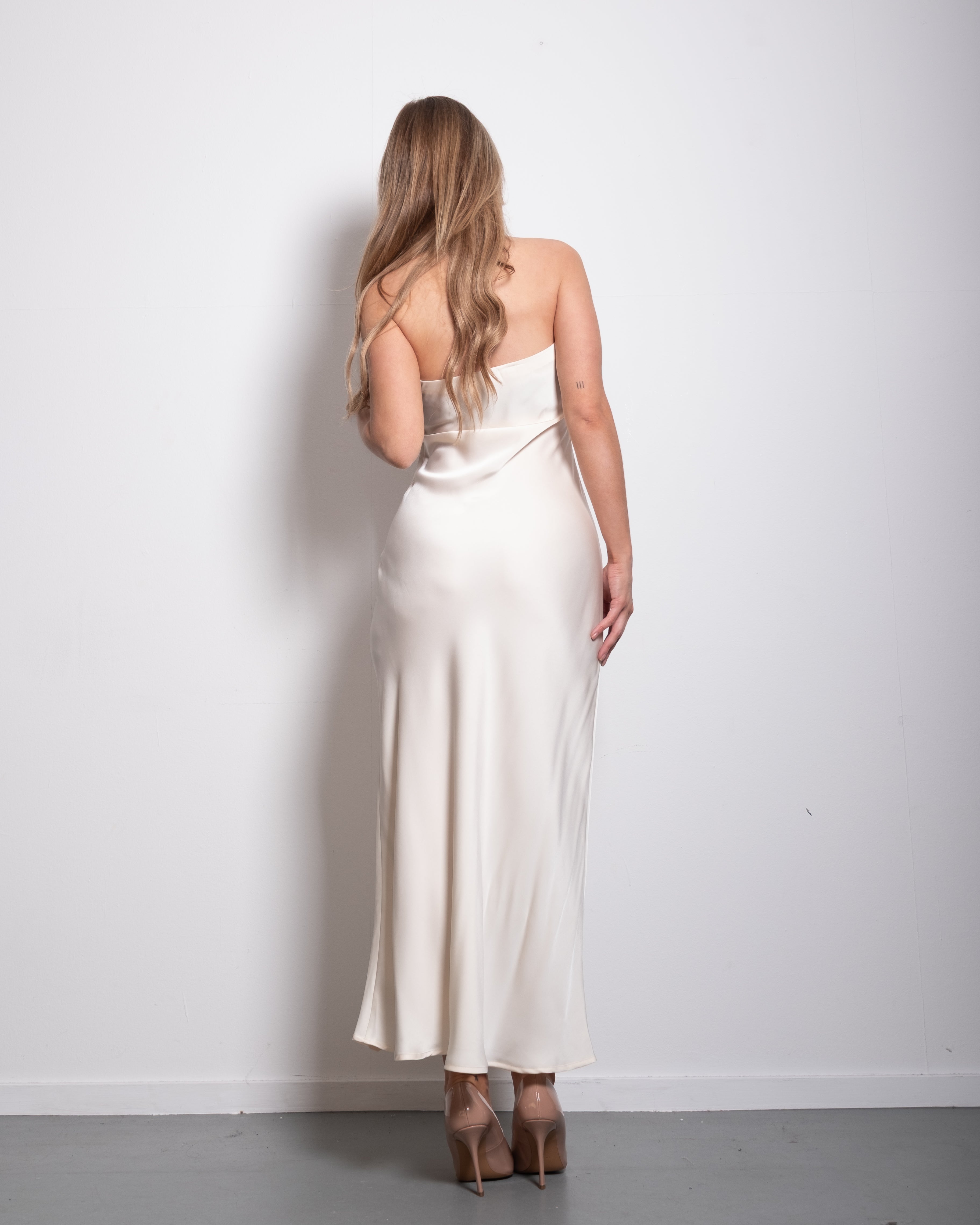strapless silky dress white