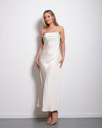 strapless silky dress white