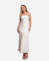 strapless silky dress white | SEISHIKI STUDIO