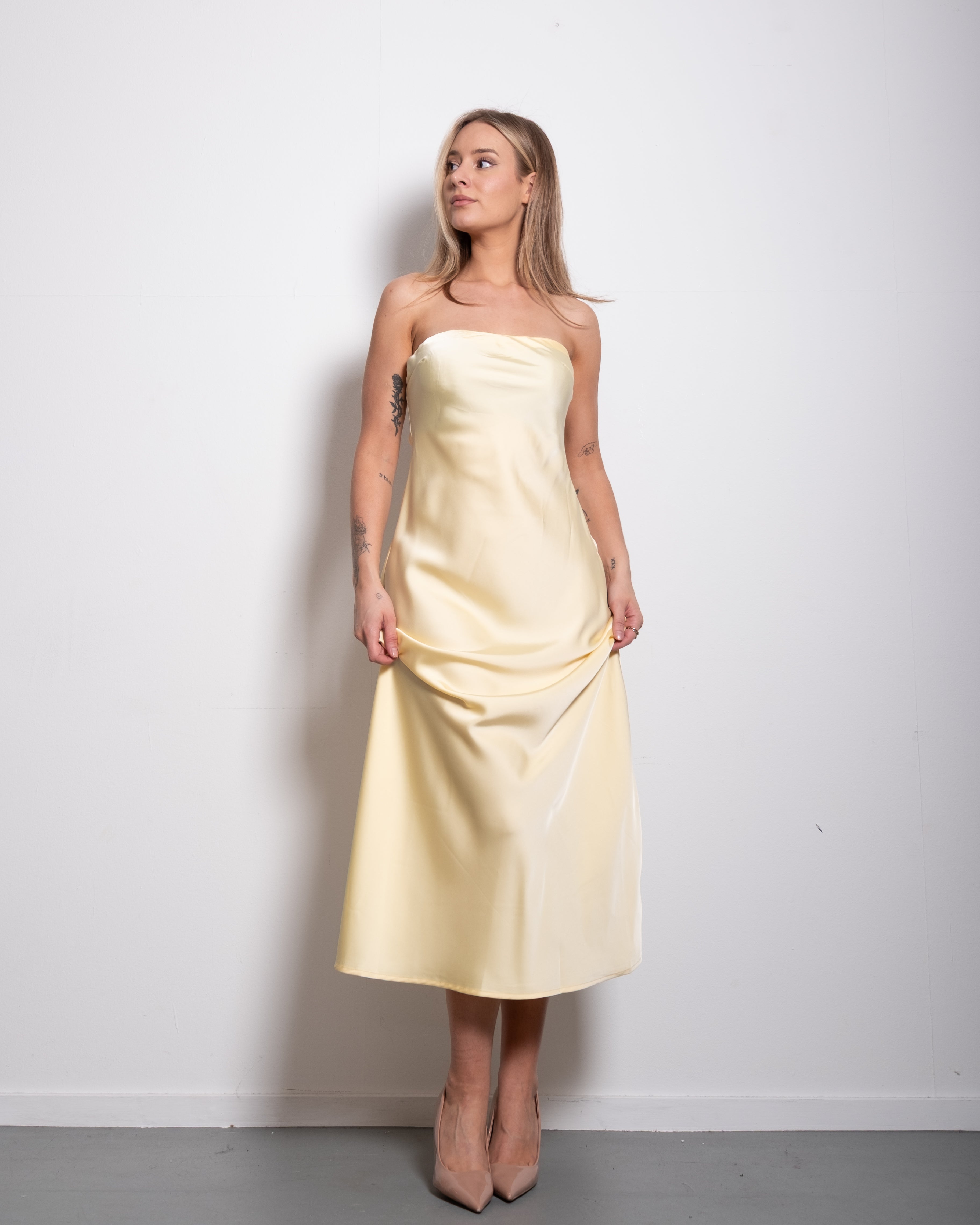 strapless silky dress yellow