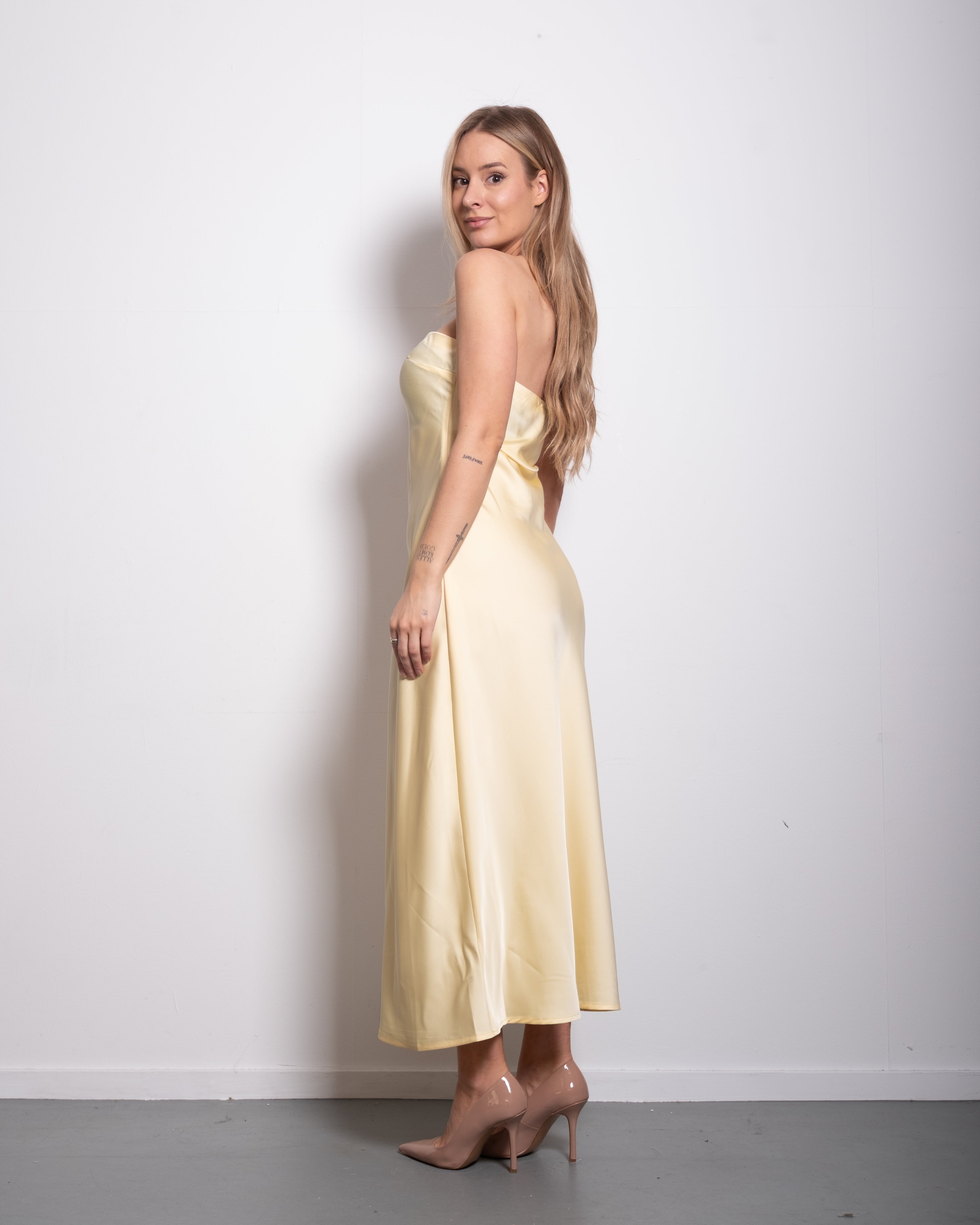 strapless silky dress yellow