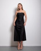 strapless silky dress black