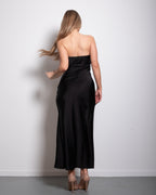 strapless silky dress black
