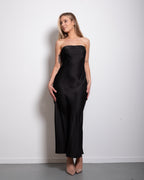 strapless silky dress black
