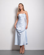 strapless silky dress blue