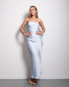 strapless silky dress blue