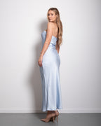 strapless silky dress blue