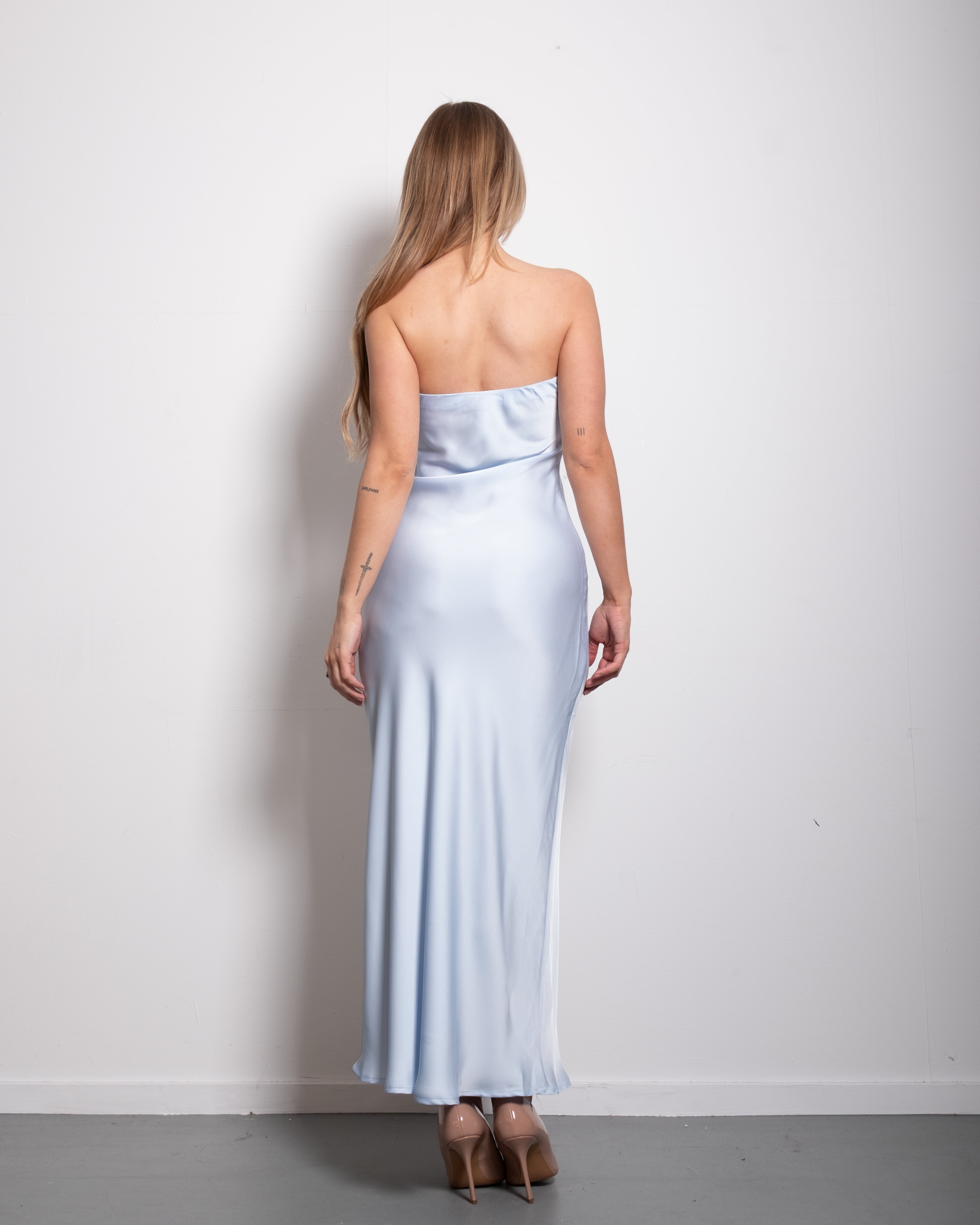 strapless silky dress blue