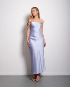 strapless silky dress lavender