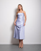 strapless silky dress lavender