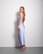 strapless silky dress lavender