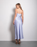 strapless silky dress lavender