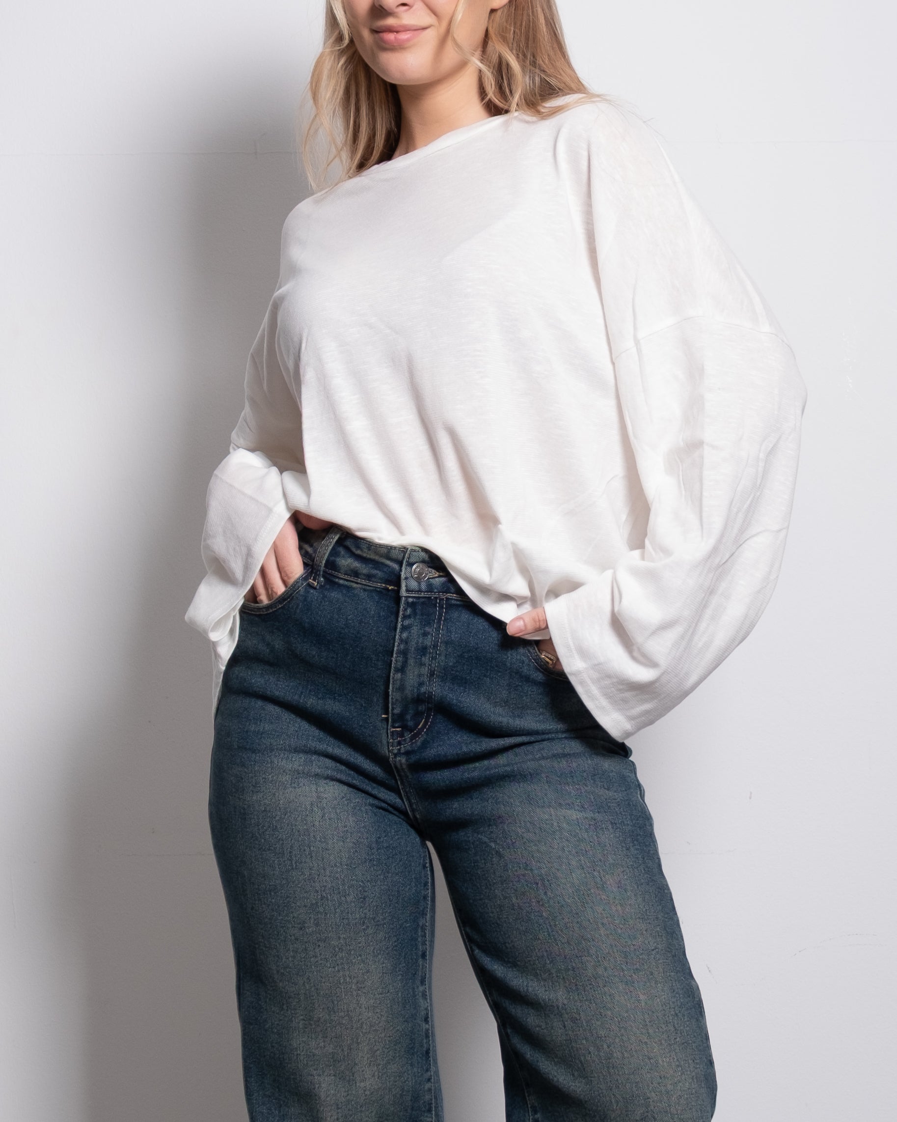 super slouchy oversized semi sheer top white