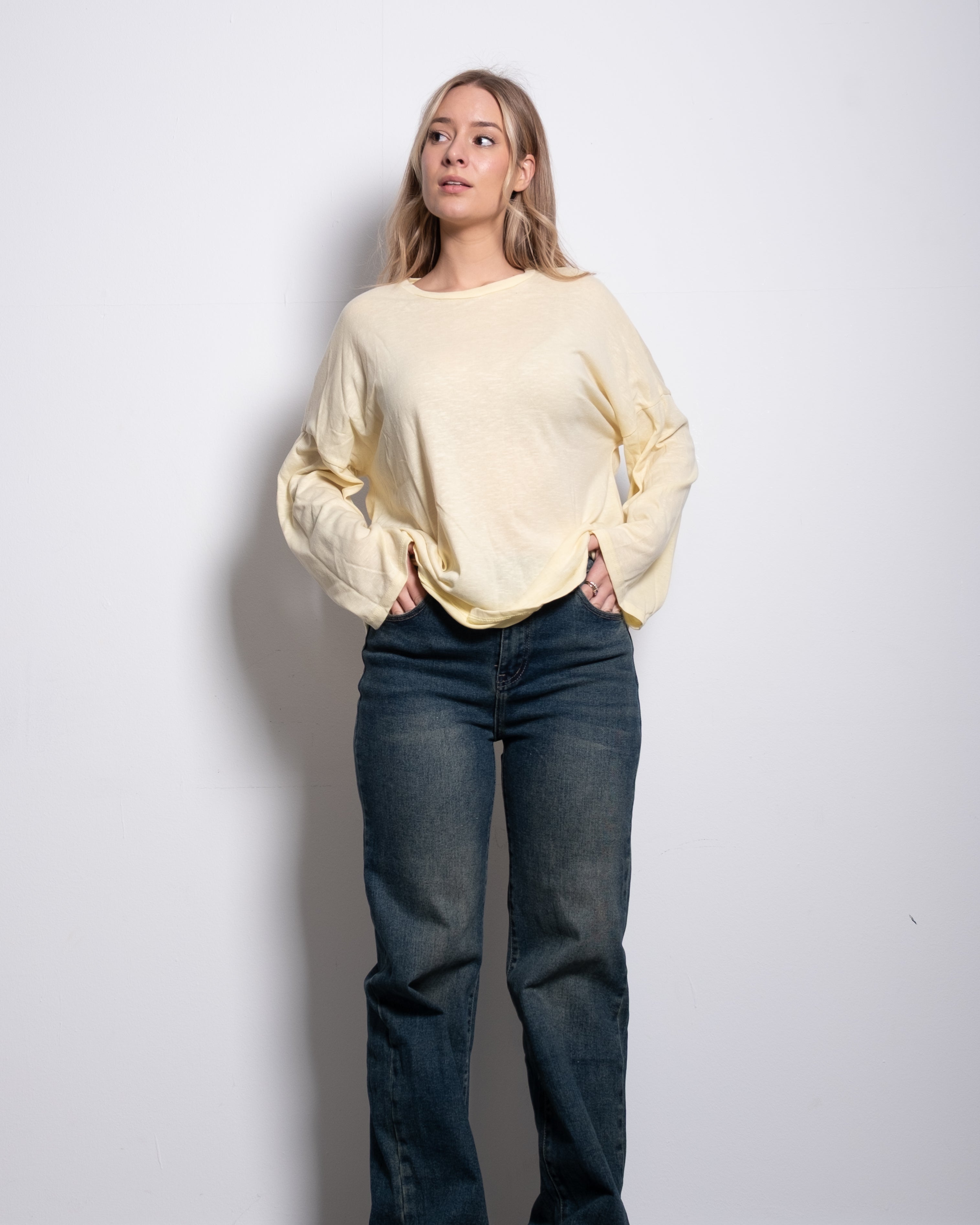 super slouchy oversized semi sheer top butter yellow