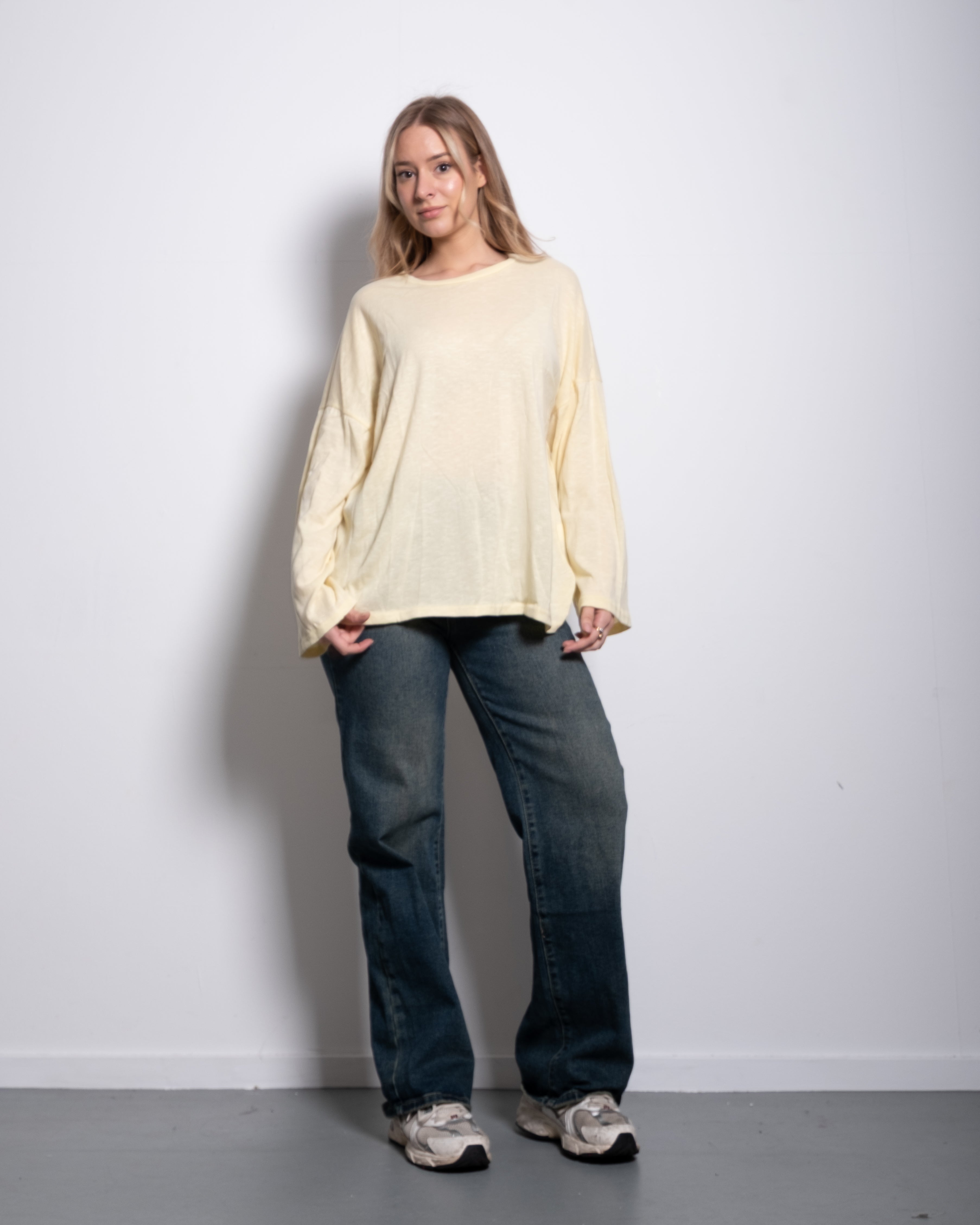 super slouchy oversized semi sheer top butter yellow