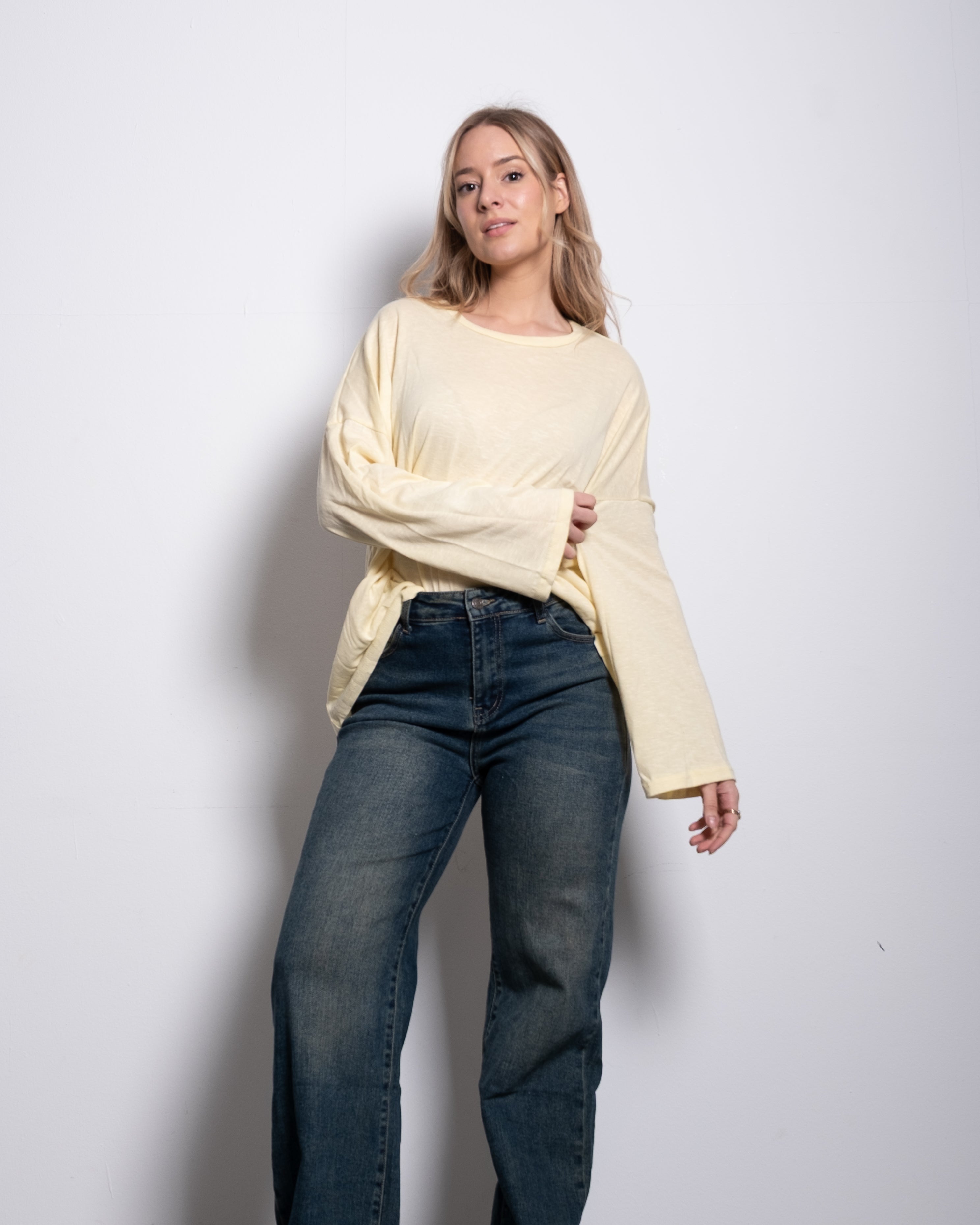 super slouchy oversized semi sheer top butter yellow