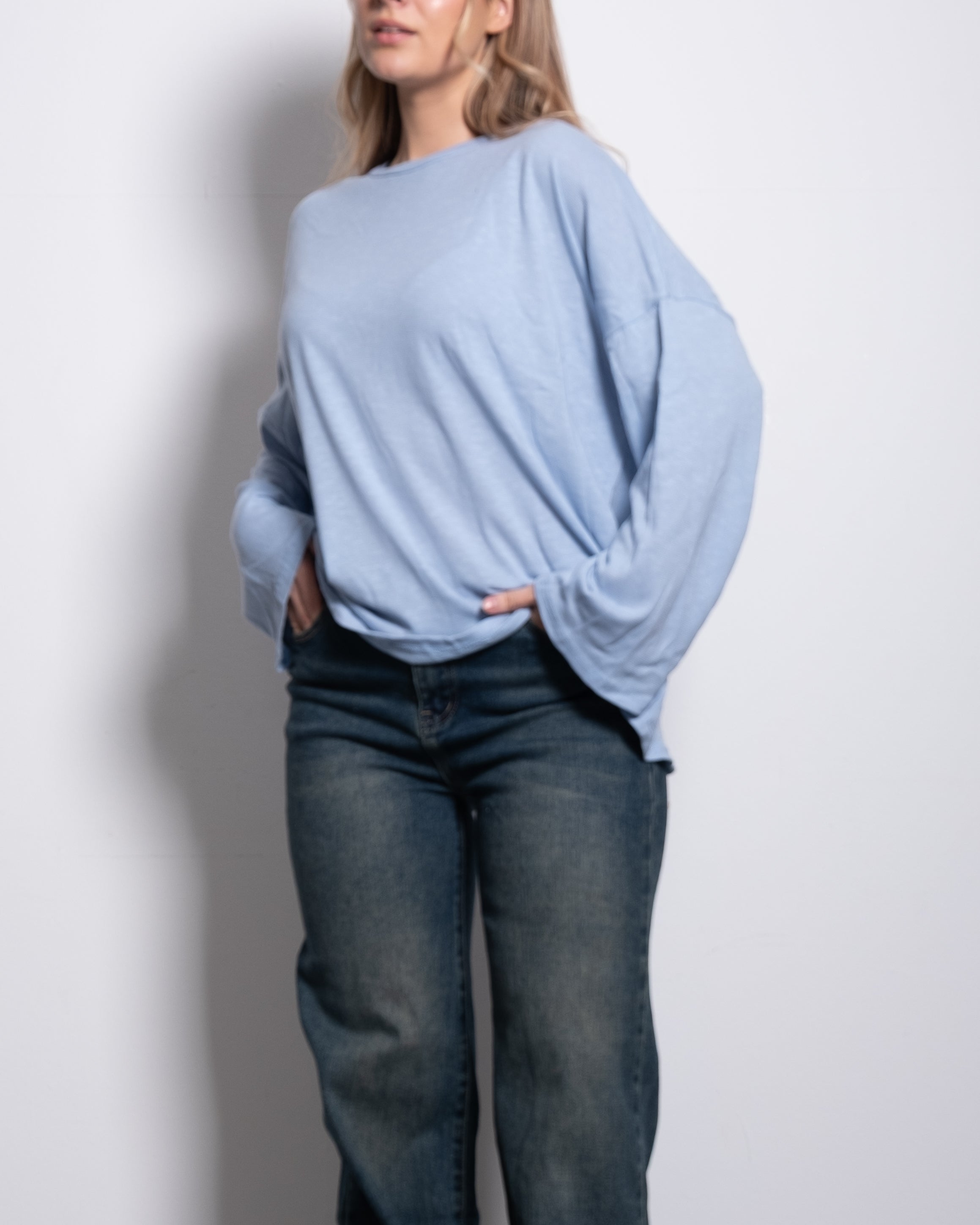super slouchy oversized semi sheer top blue