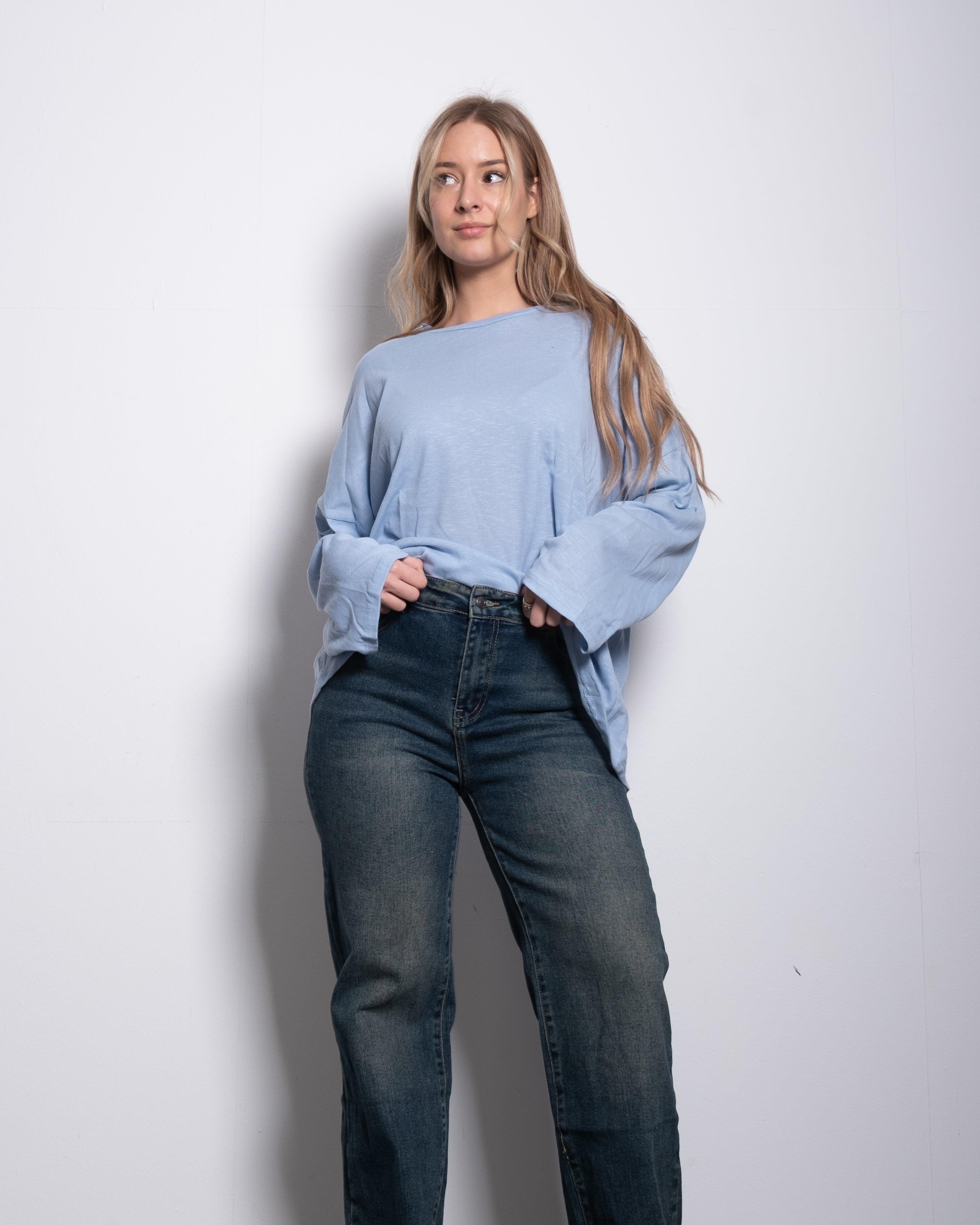 super slouchy oversized semi sheer top blue