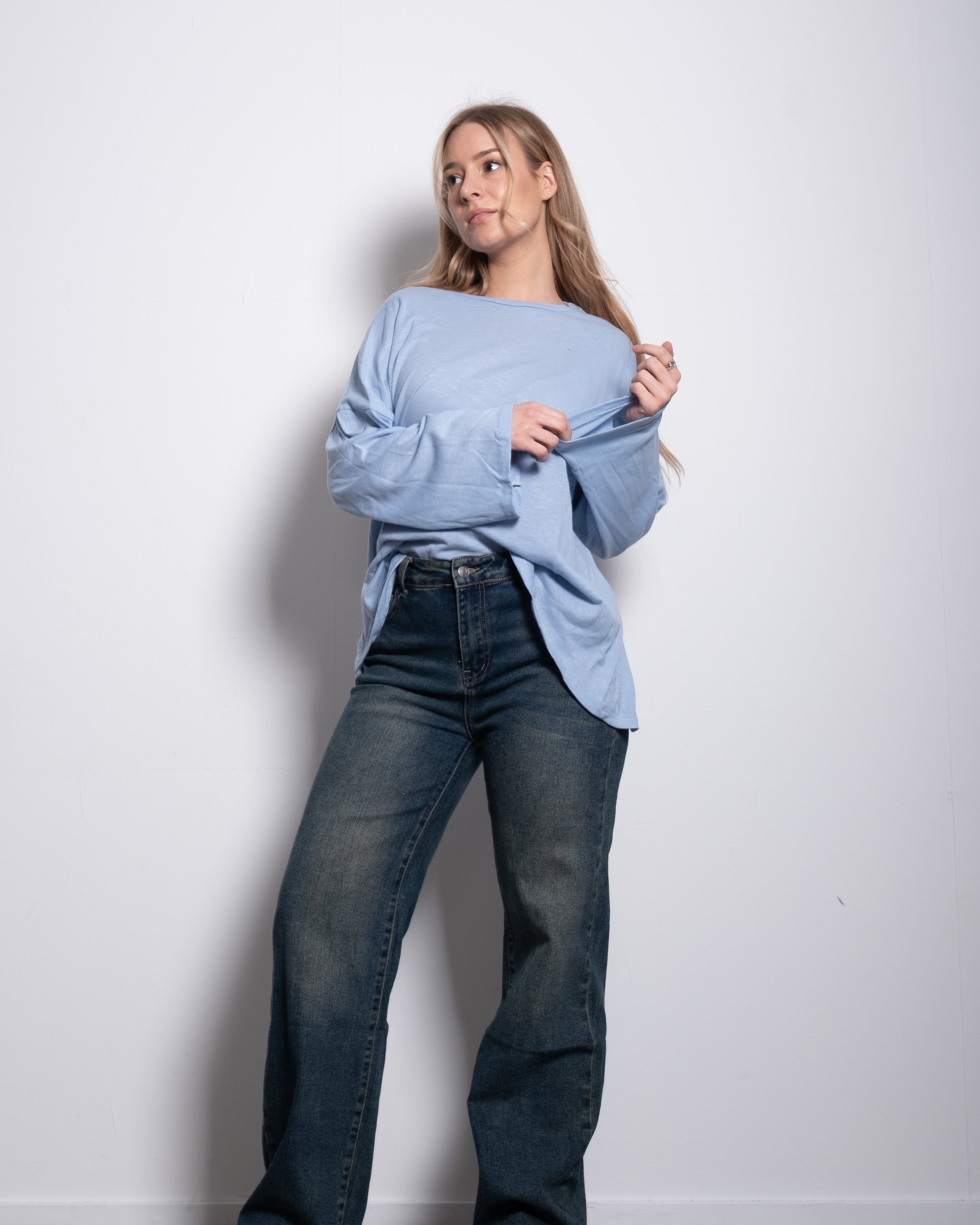 super slouchy oversized semi sheer top blue