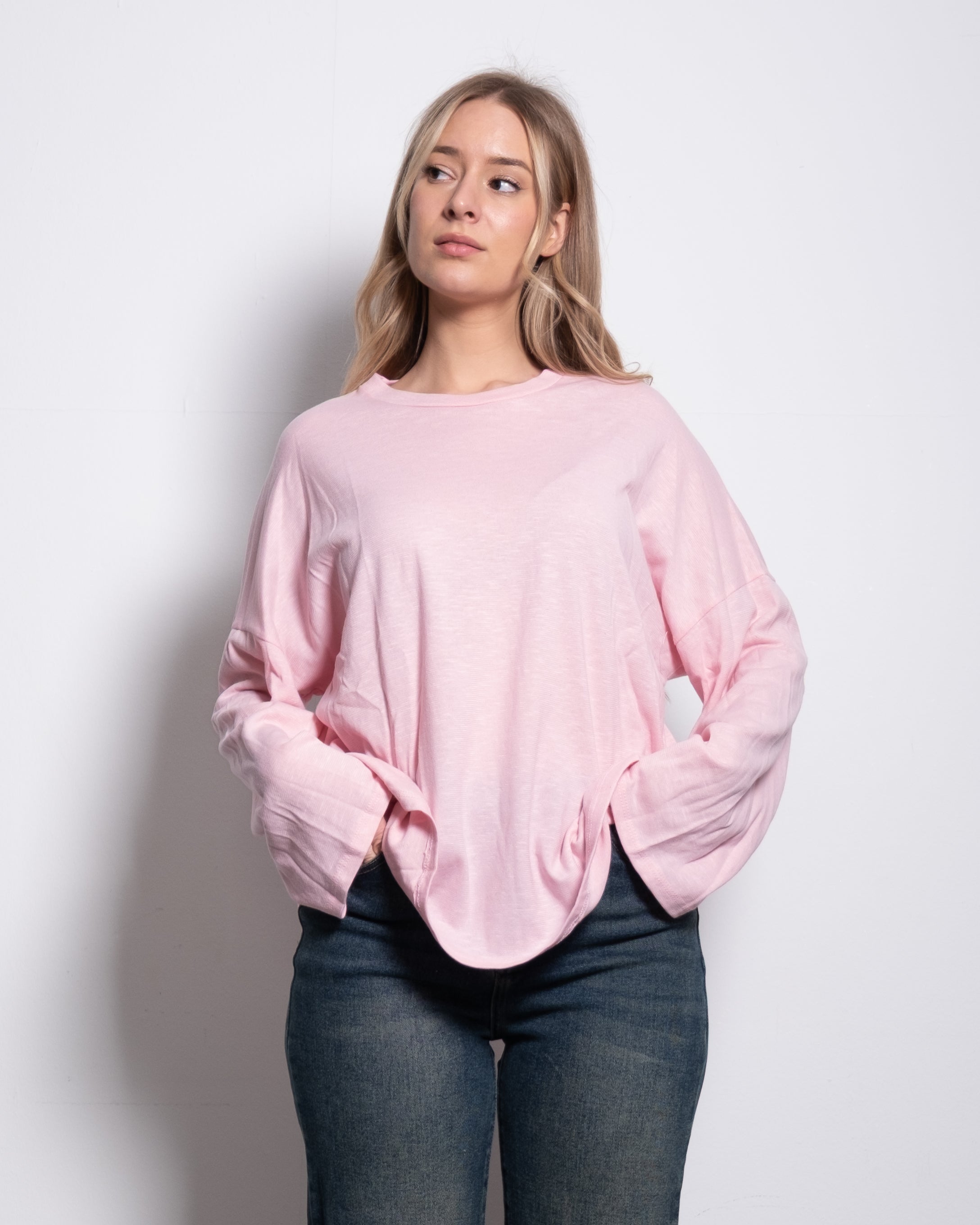 super slouchy oversized semi sheer top pink
