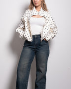 polkadot high neck windbreaker jacket white