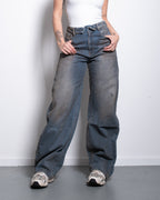 DIRTY WASH FOLDED TOP BARREL JEANS - INSEAM 80CM - LIGHT STRETCH