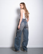 DIRTY WASH FOLDED TOP BARREL JEANS - INSEAM 80CM - LIGHT STRETCH