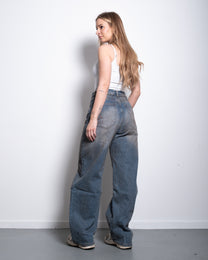 INSEAM 80CM - DIRTY WASH FOLDED TOP BARREL JEANS - LIGHT STRETCH | SEISHIKI STUDIO