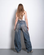 DIRTY WASH FOLDED TOP BARREL JEANS - INSEAM 80CM - LIGHT STRETCH