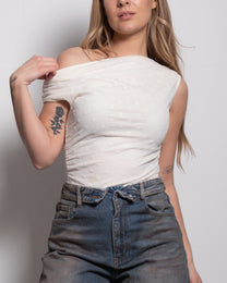 Stretchy Polkadot Off Shoulder Top White – SEISHIKI STUDIO