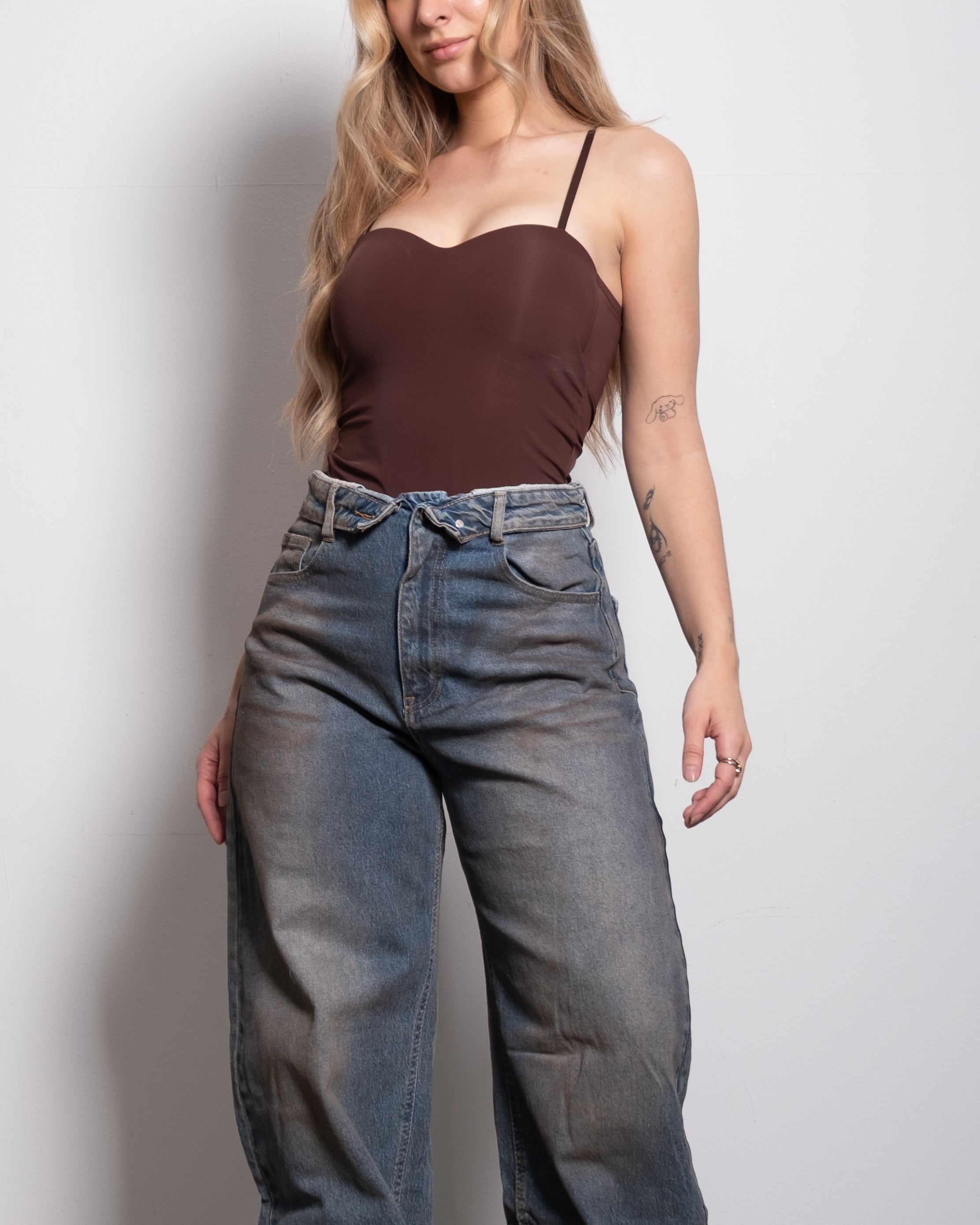 sleek bodysuit with cups and adjustable straps brown