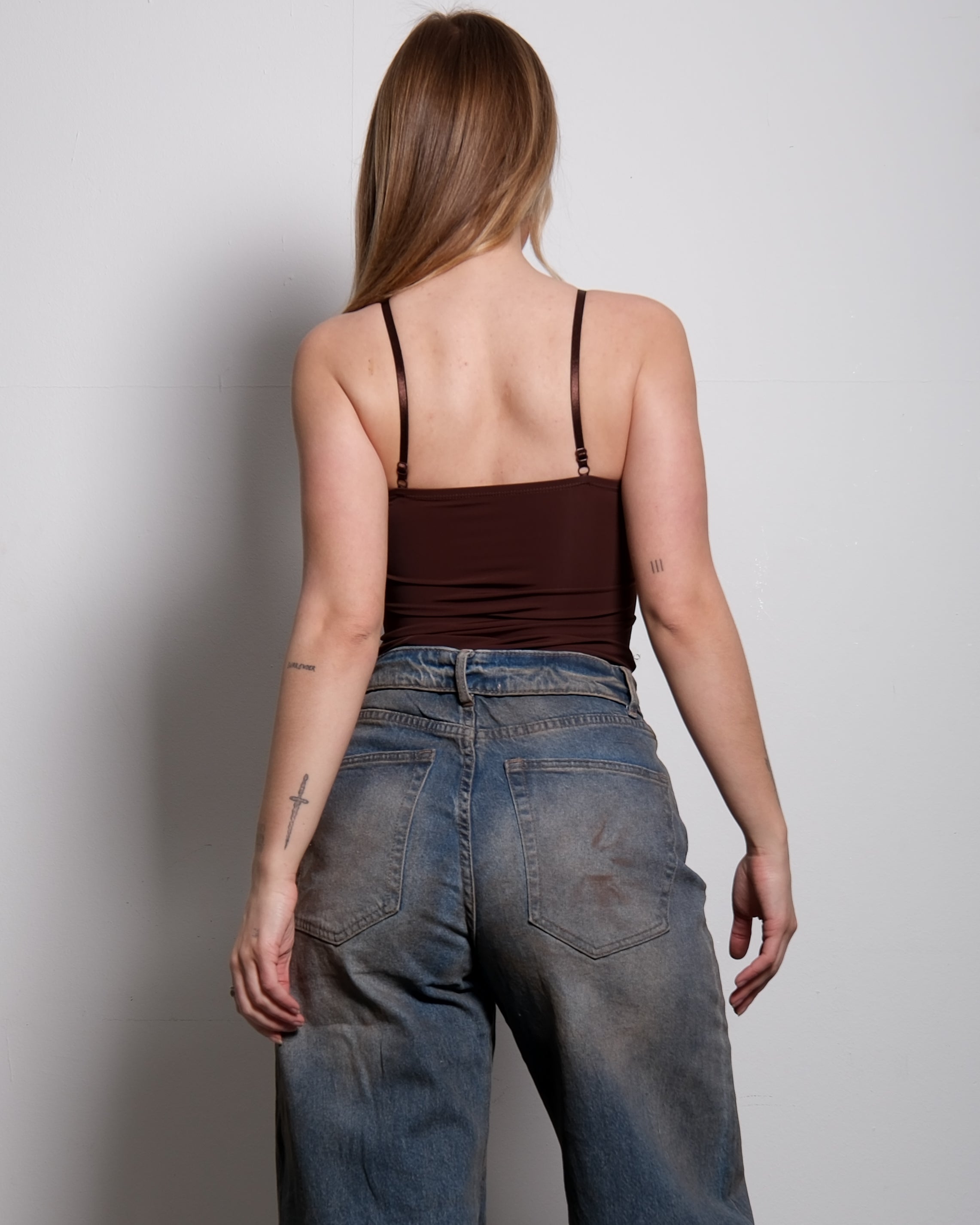 sleek bodysuit with cups and adjustable straps brown