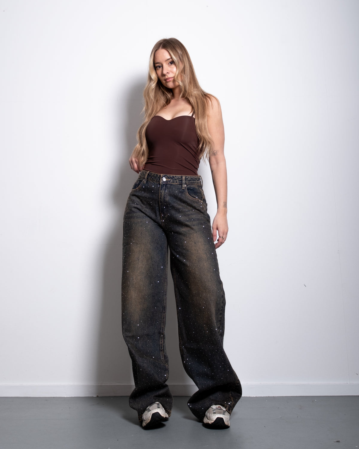 INSEAM 83cm - NON STRETCH - ACID WASH WIDE LEG SPARKLE JEANS  | SEISHIKI STUDIO