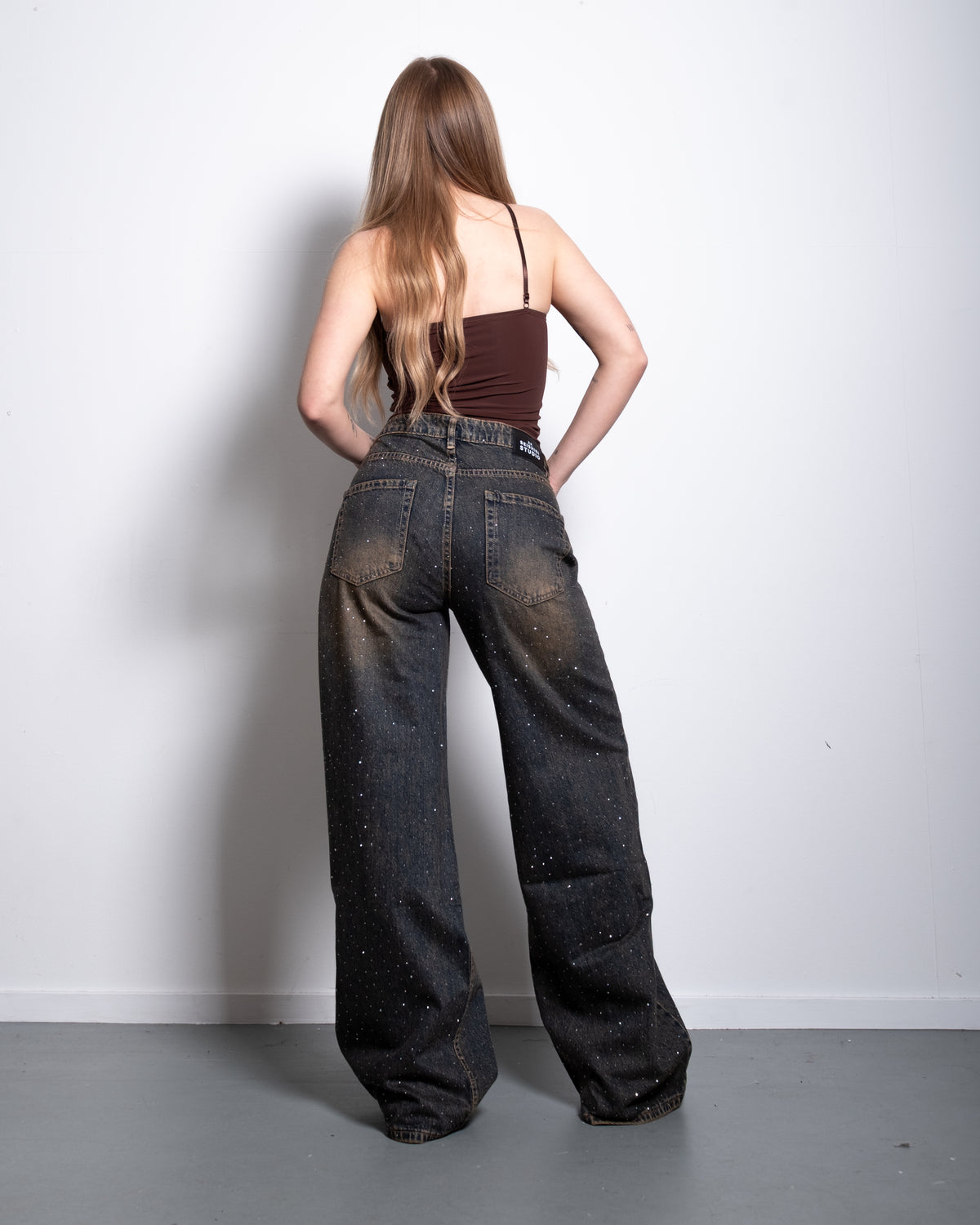 INSEAM 83cm - NON STRETCH - ACID WASH WIDE LEG SPARKLE JEANS  | SEISHIKI STUDIO