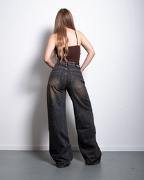 INSEAM 83cm - NON STRETCH - ACID WASH WIDE LEG SPARKLE JEANS  | SEISHIKI STUDIO