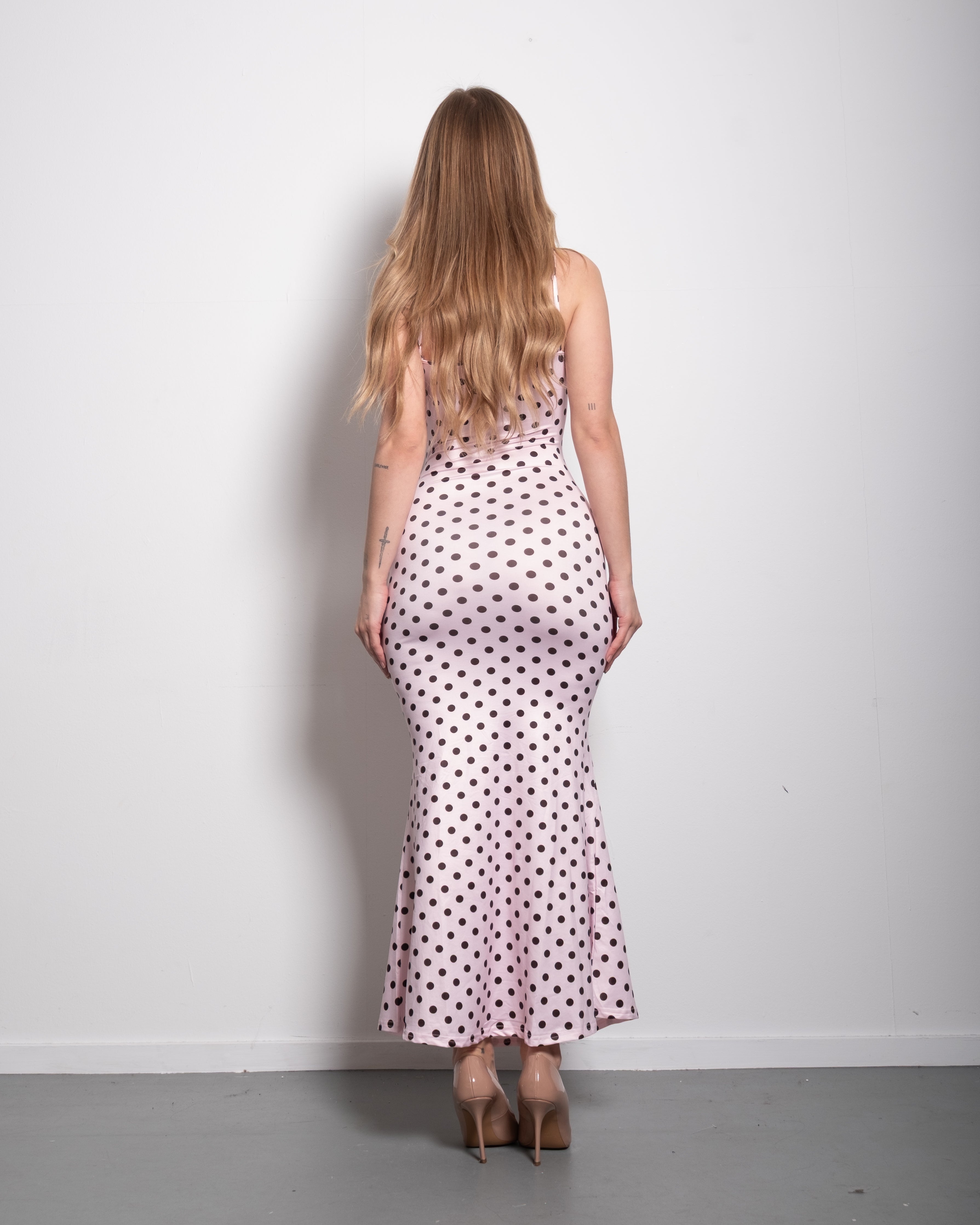 polkadot sculpt maxi dress pink