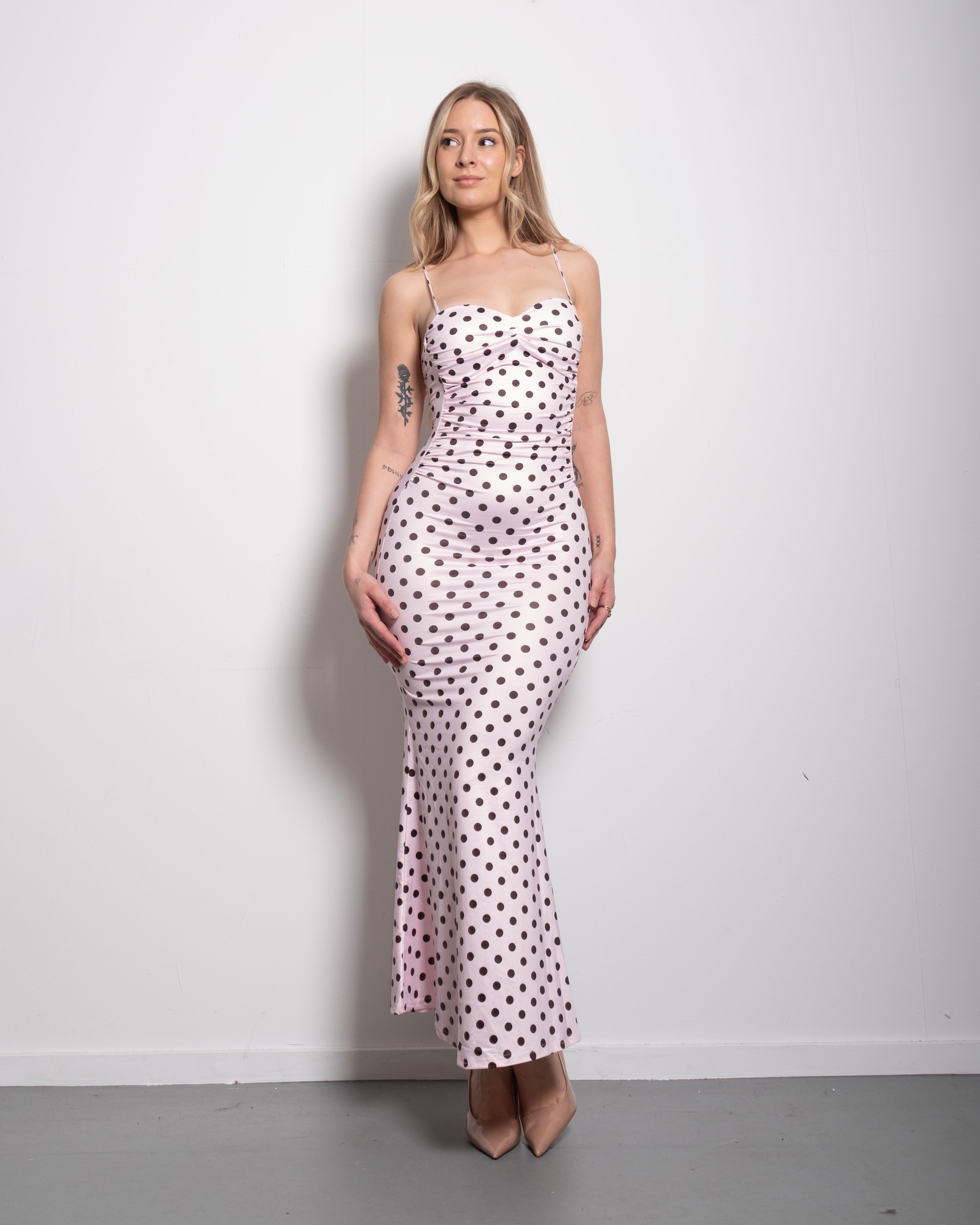 polkadot sculpt maxi dress pink