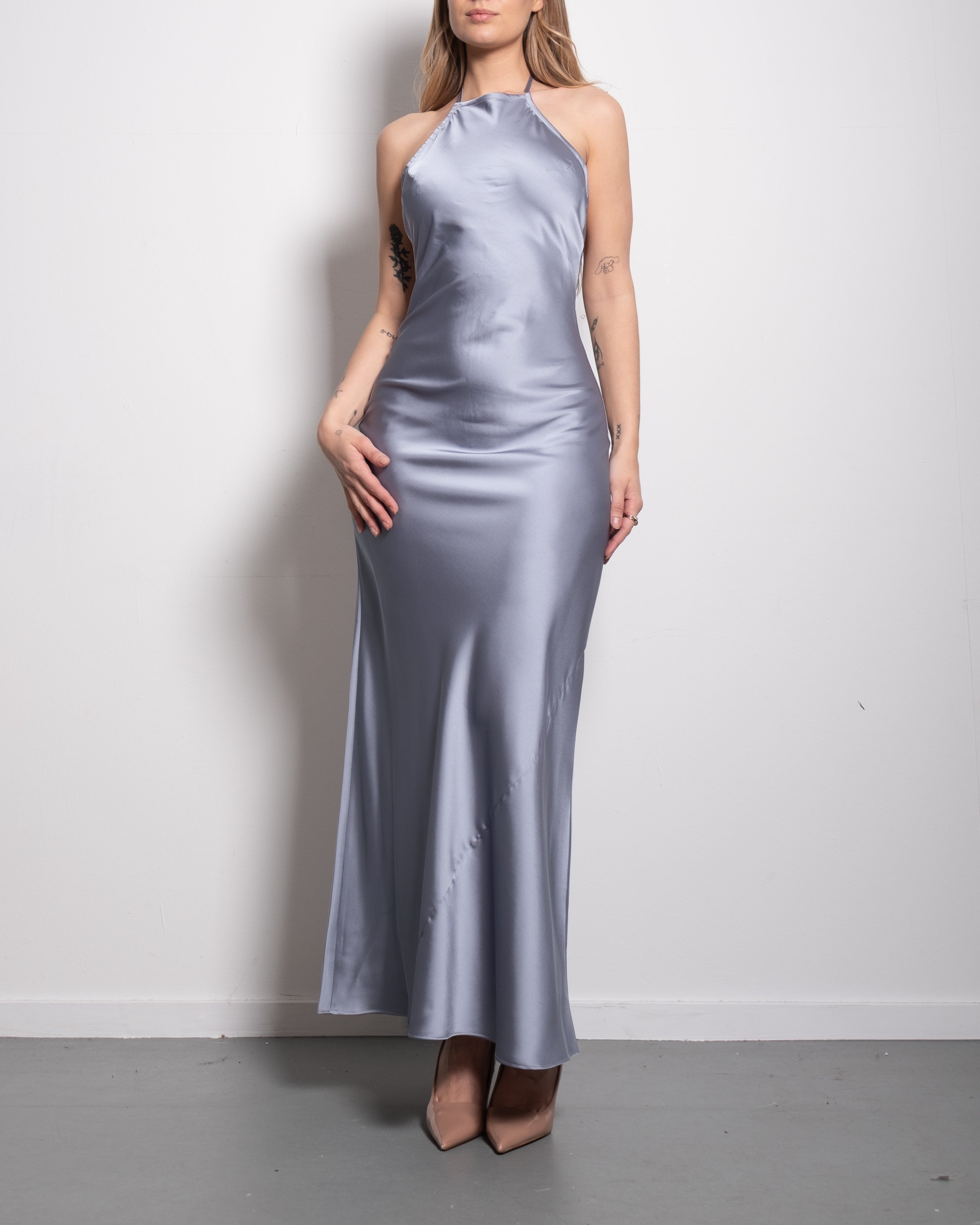 halter top silky dress blue