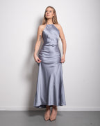 halter top silky dress blue