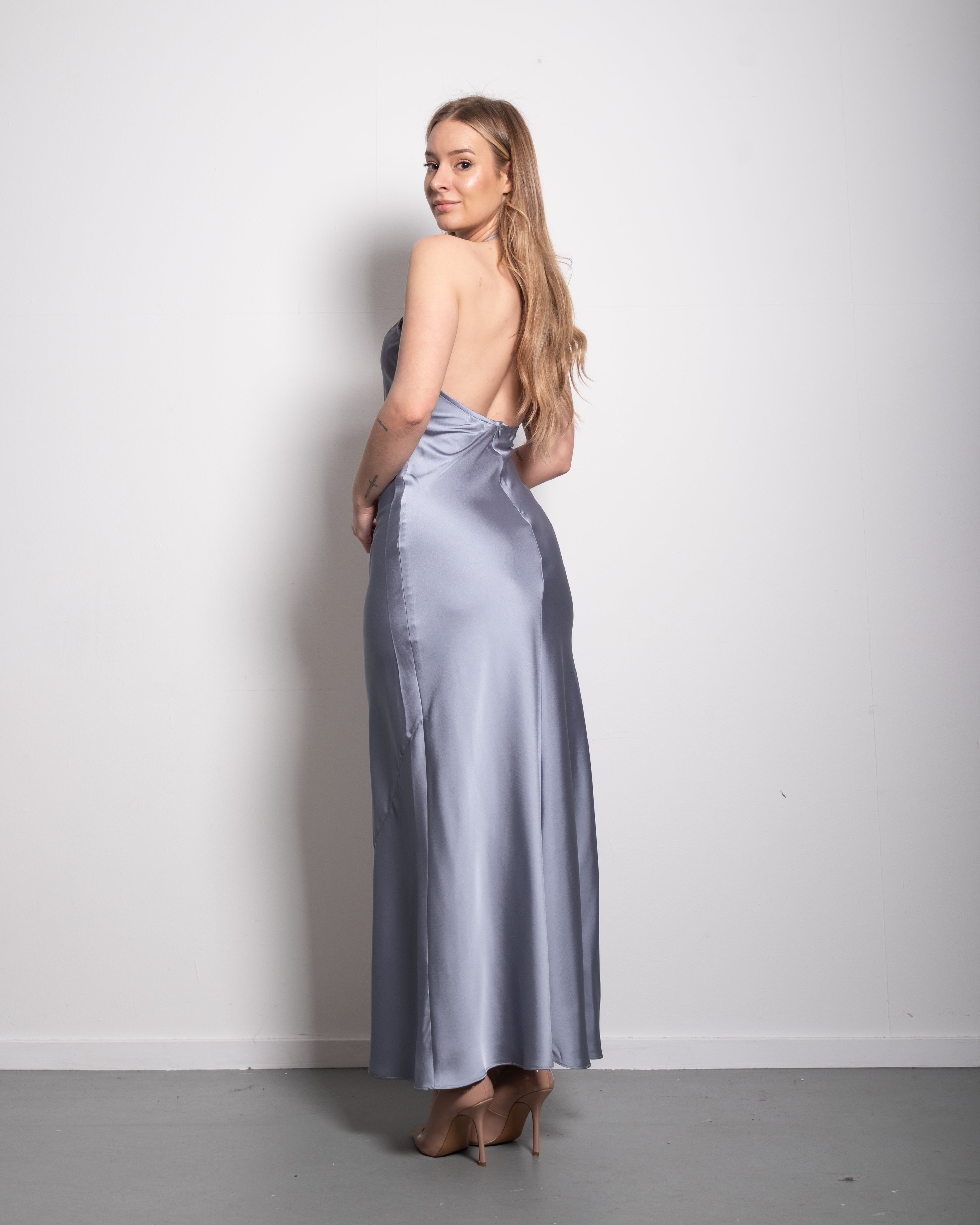 halter top silky dress blue
