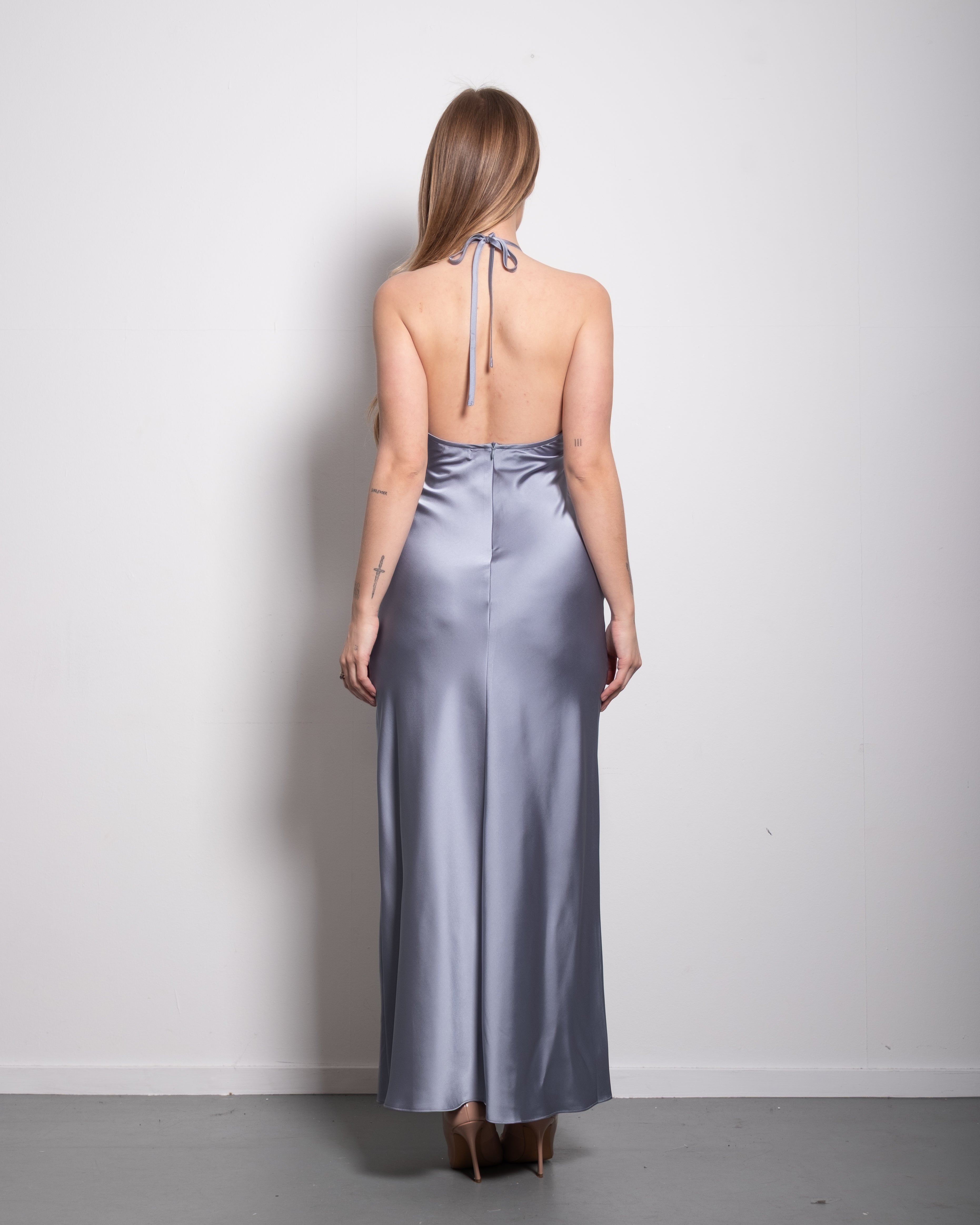 halter top silky dress blue