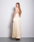 Silky halter neck dress cross straps butter yellow