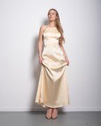 Silky halter neck dress cross straps butter yellow