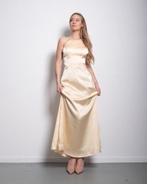 Silky Halter Neck Dress Cross Straps Butter Yellow – SEISHIKI STUDIO